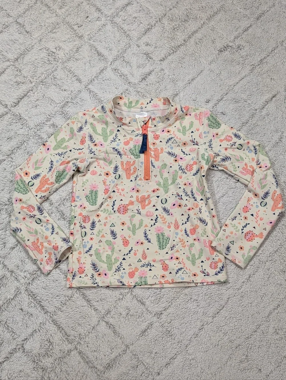 Rufflebutts Top Girls 7 White Pink Desert Blossoms Long Sleeve Zipper Rash Guard